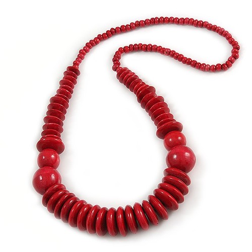 Long chunky red wood bead - red,
