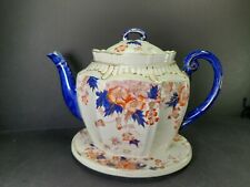 Beautiful Antique Keeling Co Late Mayers Pottery Large Tea Pot With Stand Flora
