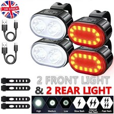 2 Set LED USB Rechargeable Mountain Bike Lights Bicycle Torch Front & Rear Lamp