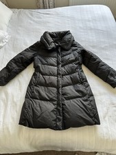 Uniqlo Black Down Filled Padded Knee Length Coat Jacket Size L Pockets Fitted 