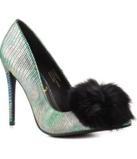 Privileged Playboy Black Multi Pointed Toe Fur Pom Pom Stiletto