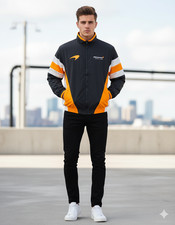 McLaren F1 Racing Jacket Black Orange Bomber Windbreaker Retro Vintage Style