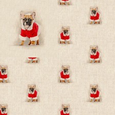 Cotton Rich Linen Look Fabric Christmas French Bulldog Or Panel Upholstery