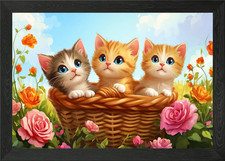 Cute Kittens in Basket Framed