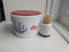 Old Spice Ceramic Shaving Soap Mug Blue with Red Plastic Lid With A Brush