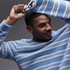 Topman Brushed Jumper, Blue and White Striped, Mid-Weight Knit, Medium BRAND NEW