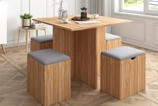 Mondeer Wooden Dining Table and Chairs Set with Storage Cushion Space Saving