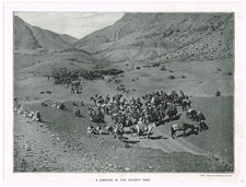 A Caravan In The Khyber Pass Antique Picture Old Print 1897