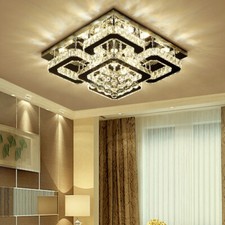 XL Square LED Crystal Ceiling Light Pendant Chandelier Lamp Living Room Bedroom
