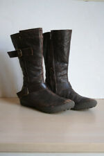 Womens Brown Faux Leather Round Toe Zip Up Casual Winter Tall Flat  Boots UK 3