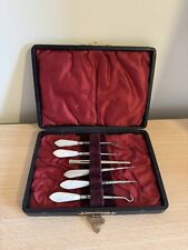 Cased Antique Sterling Silver Steel And Mother Of Pearl Ladies Manicure Set