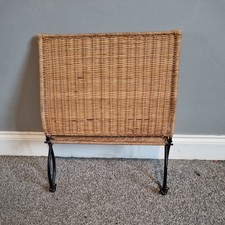 Retro Vintage Wicker / Black Metal Folding Magazine Rack Boho Style 