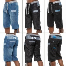Enzo Mens Designer Shorts Casual Elasticated Ribbed Waist Denim Knee length Jean
