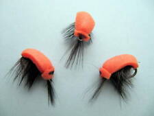 3 x BARBED BLACK/ORANGE FOAM BUG CARP FISHING FLIES Sizes 8,10,12 Available 