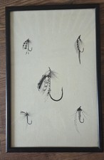 Vintage Framed Drawing Fly Fishing Flies