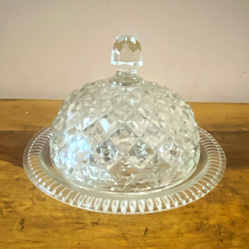 Clear pressed glass round - pressed,