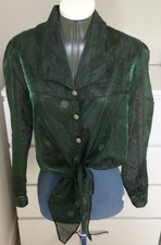 80’s Charlotte Halton Green Taffeta Tie Front Blouse Shirt Top Size 10