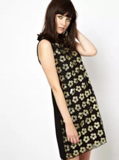 NEW JAEGER BOUTIQUE 6 BLACK & GOLD SEQUINS DAISY 60's INSPIRED DRESS ASO TAYLOR