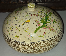 Pretty Vintage Trinket Paper Papier Mache Lacquer Bowl Lid Lidded Hand Painted