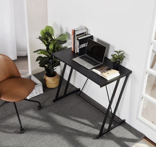 Black metal computer desk - desk,