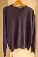 Unbranded used Mens Merino embroidered  long sleeved dark Blue Wool Jumper