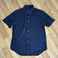 Polo Ralph Lauren Seersucker Shirt Blue Slim Fit Short Sleeve Cotton Size XL