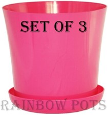 Plastic Flower Plant Pots, Modern  Gloss, Orchid with Saucer  Round SET OF 3