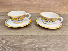 Deruta Dip A. Mano Franco Signed Tea Cups and Saucers~Set Of 2