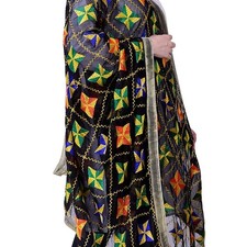 Phulkari Dupatta Chiffon Hand Embroidery Indian Scarf Hijab Scarf Party Wear Sto