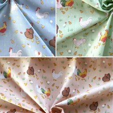 Polycotton Fabric Chicken Family Chickens Chicks Hens Farm Animals