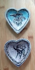 2 x African Hand Carved Soapstone HEART DISHES Zebra. Elephant VGC