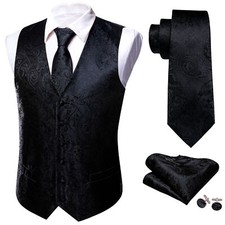 NEW Men's Paisley Design Dress Vest and Neck Tie Hankie Set For Suit or Tuxedo