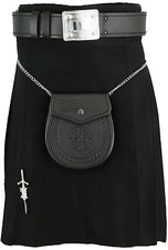 Scottish Mens Kilt Black Tartan Highland Dress Heritage 