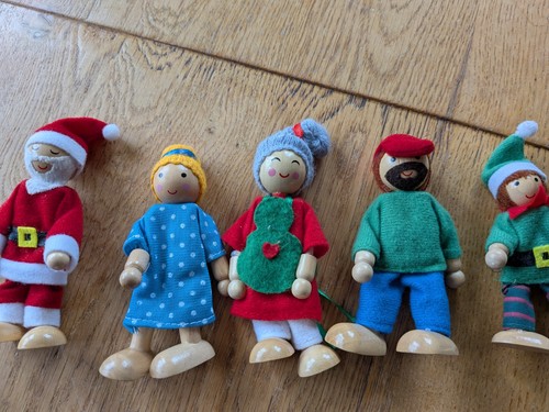 Wooden doll house dolls - wooden, bendy