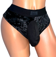 V@CTORIAS BLACK VELVET THONG BIKINI SISSY POUCH PANTIES XDRESS MEN 34-50 XXL