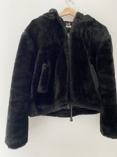 Jeffery Rogers Women's Cropped Black Fleece Hooded Jacket Zip Teddy Bear