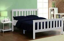White Wooden Bed Frame 3ft 4ft Single Small Double Pine Wood W/Wo Mattress Solid