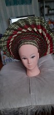 African head tie, auto gele, aso oke, green and red, headgear for women