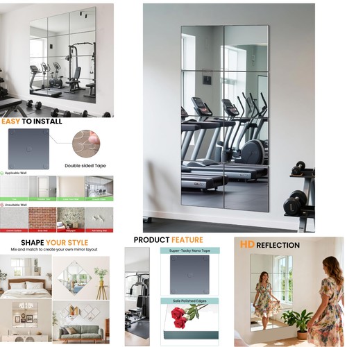 Full length wall mirror - mirror, tiles