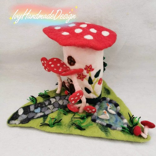 Needle felt mushroom house - felt,