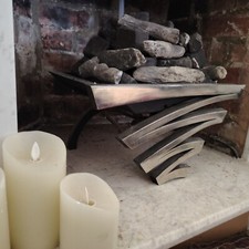 Designer modern gas fireplace polished aluminium real