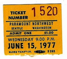 Bryan Ferry Roxy Music Chris Spedding Mothers Finest 6/15/77 Seattle Ticket Stub
