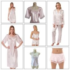 Ladies Sexy Pink Long Satin Chemise PJs Pyjamas Set Nightdress Slip PLUS SIZE