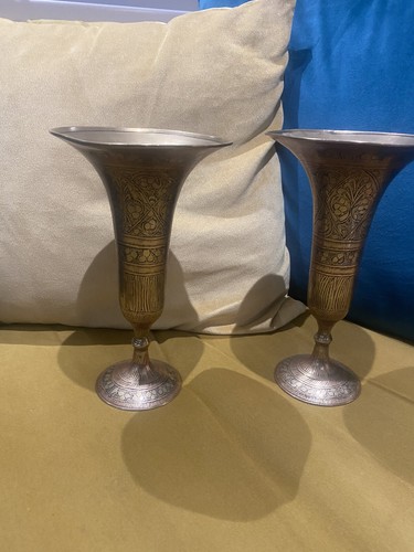 Vintage brass trumpet vases - trumpet,
