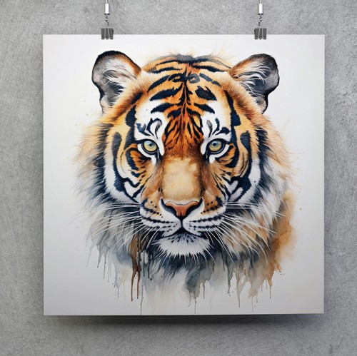 Tiger face big cat watercolour - tiger,