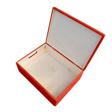 LARGE WOODEN BOX / TOY BOX 40x30x13.5cm WITH HANDLES IN RED COLOR