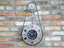 Bike Chain Clock Industrial Retro Silver Real Cog Gear Urban Wall Mounted Large