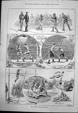 Antique Old Print German Gymnastic Society Fencing Boxing Pole Jump Bars 1890