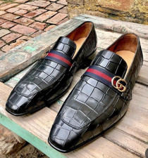 Handmade men Black Crocodile