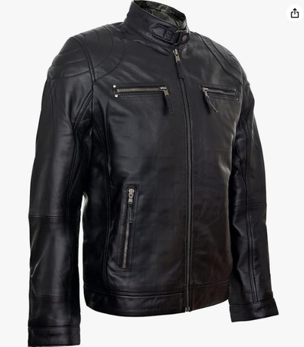 Men black leather biker - black,